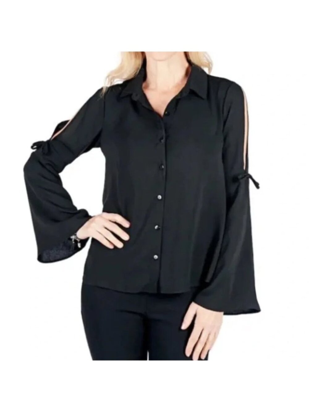 NEW Artizan Black Cut-Out Bell Sleeve Blouse - Small